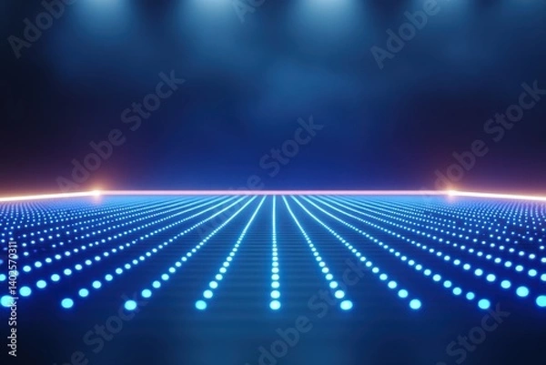 Obraz Blue glowing lights form lines converging on the horizon a digital landscape