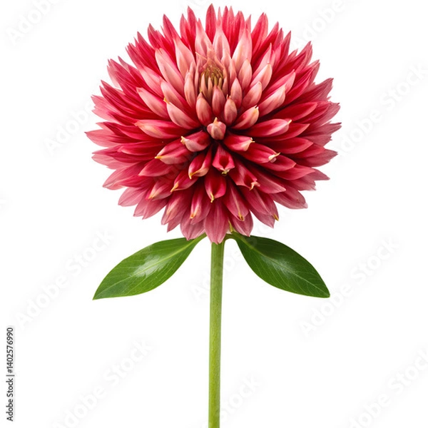 Fototapeta red clover flower with green leaves isolated on transparent background, detailed botanical close-up perfect for natural design