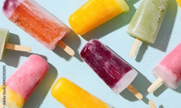 Obraz colorful ice popsicles layed out in a ciruclar pattern, Generative AI