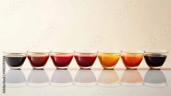 Fototapeta Assorted Sauces in Clear Bowls with Reflective Surface