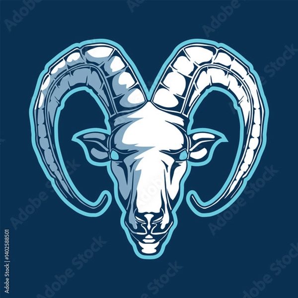 Fototapeta Collection Mountain goat head mascot silhouette icon with aggressive expression monochrome style vector illustration isolated on black background