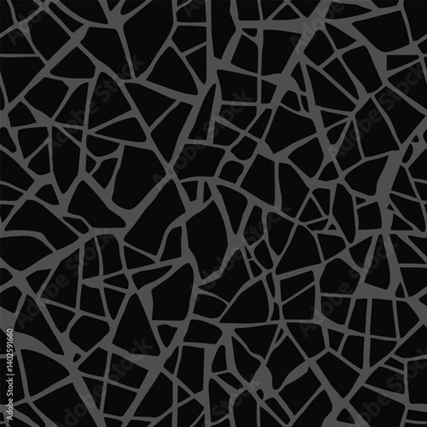 Fototapeta Terrazzo flooring seamless fragments pattern in black colors. Texture of mosaic floor with debris marble stones. Tile with pebbles and stone. Cracked, shattered into small pieces background. Vector 