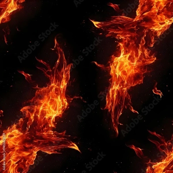 Fototapeta Fiery Abstract Background, Seamless Pattern of Burning Flames