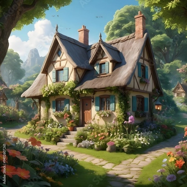 Fototapeta Fairytale Cottage in a Lush Garden
