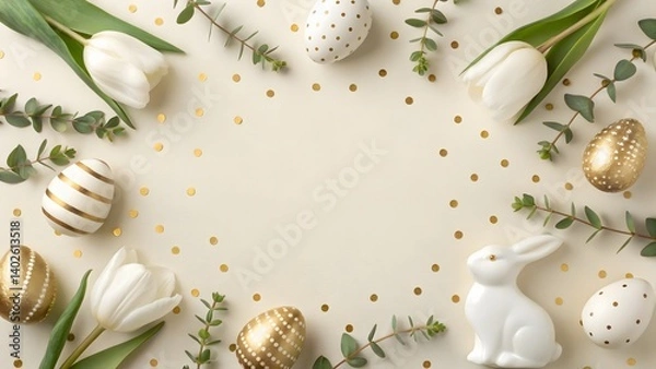 Fototapeta Easter party concept with copyspace in the middle