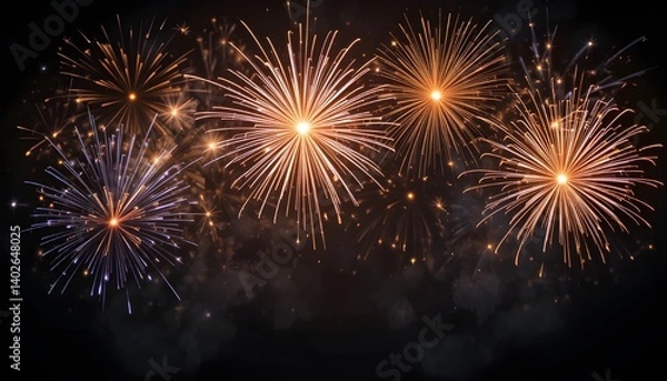 Fototapeta Fireworks and Sparkle Light Effects – Transparent & Black Background PNG Overlays
