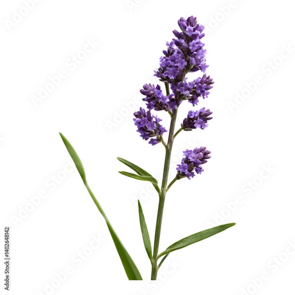 Fototapeta Purple lavender sprig isolated on white background with sharp detail in bloom