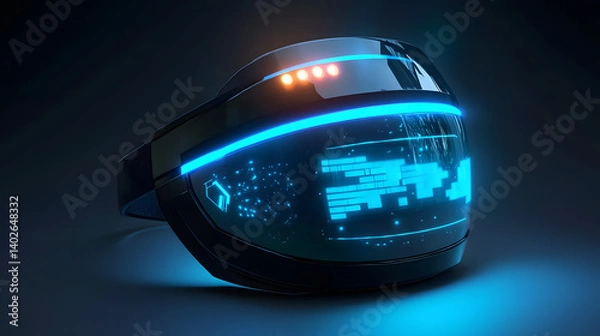 Fototapeta Futuristic Augmented Reality Goggles: A sleek, futuristic augmented reality headset with glowing blue lights, capturing the cutting-edge of technology. 