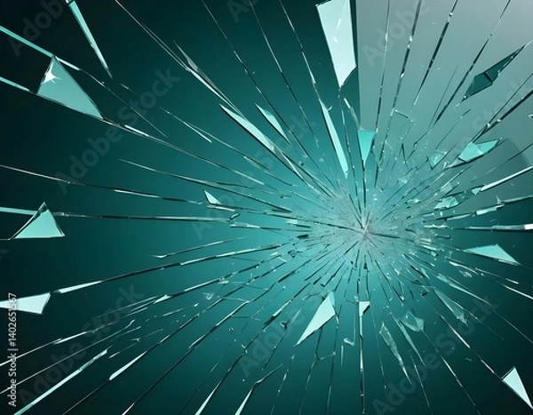 Obraz Shattered Glass Explosion Teal Background