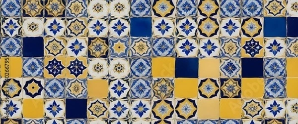 Fototapeta Blue and Yellow Portuguese Azulejo Tile Pattern