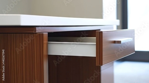 Fototapeta Pull-out drawer box integrated under desk storing office must-haves