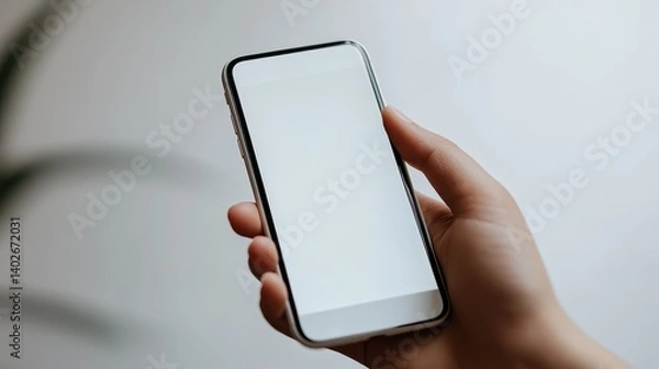 Fototapeta Smartphone with Blank Screen in Hand: Modern Communication Device for Mobile Technology and Online Activity
