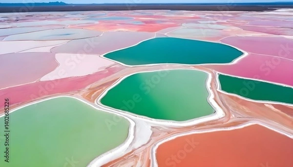 Fototapeta Aerial View of Colorful Salt Ponds