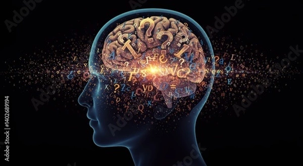 Obraz Conceptual Brain Activity with Letters and Question Marks