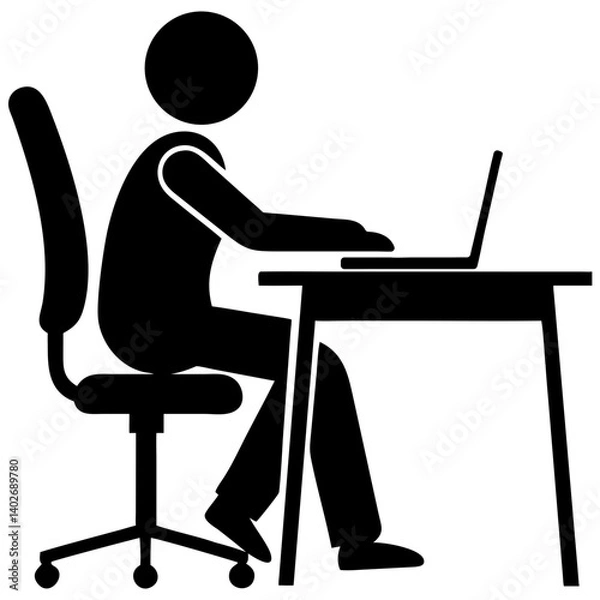 Fototapeta Person working at desk with laptop vector illustration icon graphic