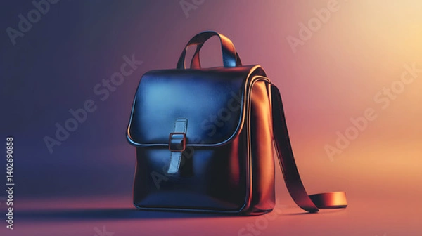 Fototapeta Classic Leather Messenger Bag: This image shows a classic messenger bag with a sleek design, black leather and a metal buckle, a symbol of practicality and timeless style.