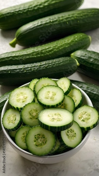 Fototapeta cucumber slices in a cup