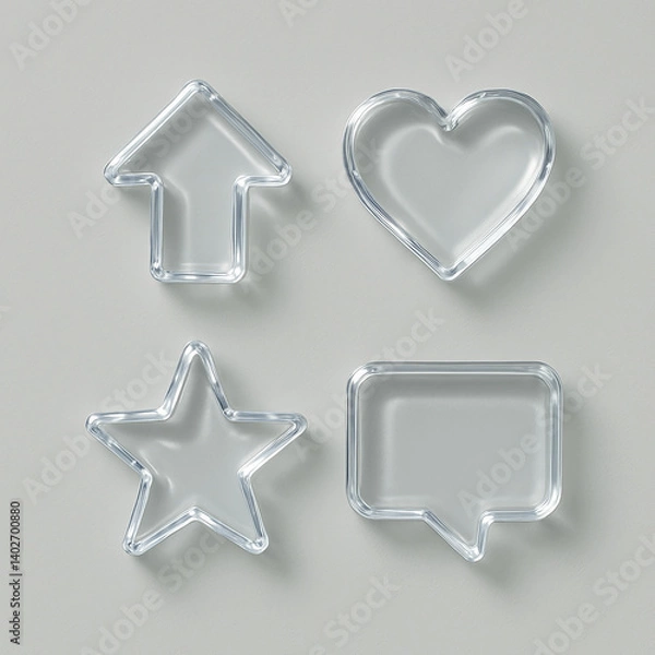 Fototapeta "Minimal 3D Crystal Texture Icon Set | Clear Luxurious Surface with Light Reflections and Soft Shadows on Clean Monotone Background | 8K Ultra HD"