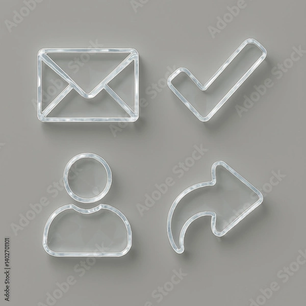 Fototapeta "Minimal 3D Crystal Texture Icon Set | Clear Luxurious Surface with Light Reflections and Soft Shadows on Clean Monotone Background | 8K Ultra HD"