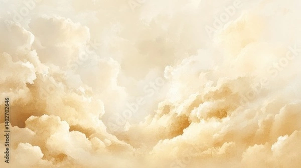 Fototapeta A serene, soft depiction of fluffy clouds in warm beige tones, evoking a calm and peaceful atmosphere.