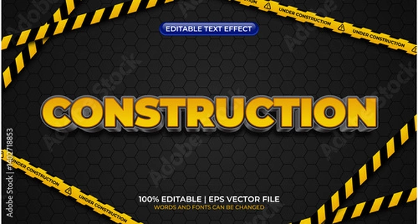 Fototapeta Construction editable text effect. Editable text style effect with black and yellow strip color