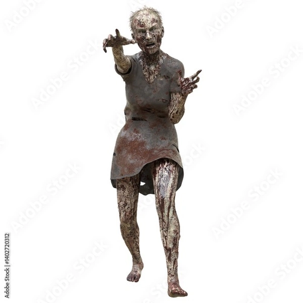 Fototapeta Zombie girl isolated white background 3d illustration