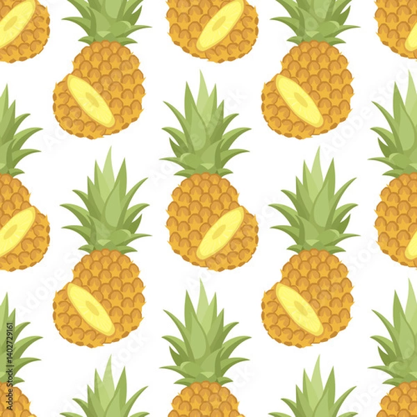Fototapeta Vector seamless pattern with pineapples on white background
