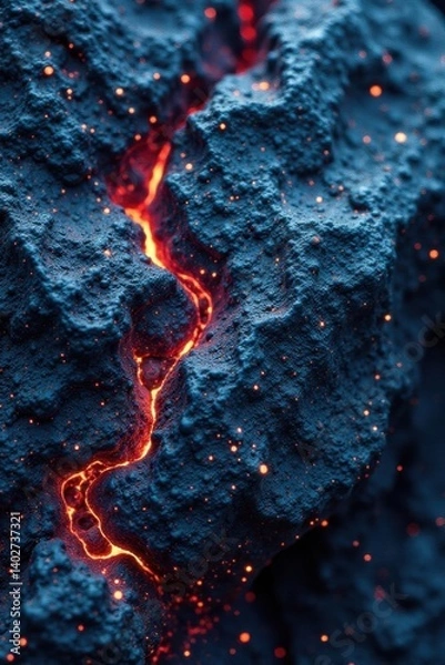 Obraz Rich textured lava rock with intricate designs on a blue abstract background, stone designs, abstract patterns, rocky terrain