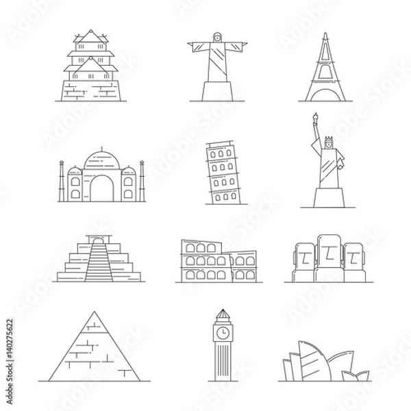 Fototapeta travel landmarks icons set symbols vector