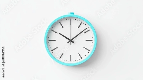 Fototapeta A light blue analog clock with black hands and numbers.