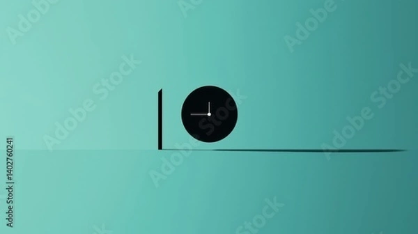 Fototapeta A minimalist clock design with a black face and white numbers on a teal background.