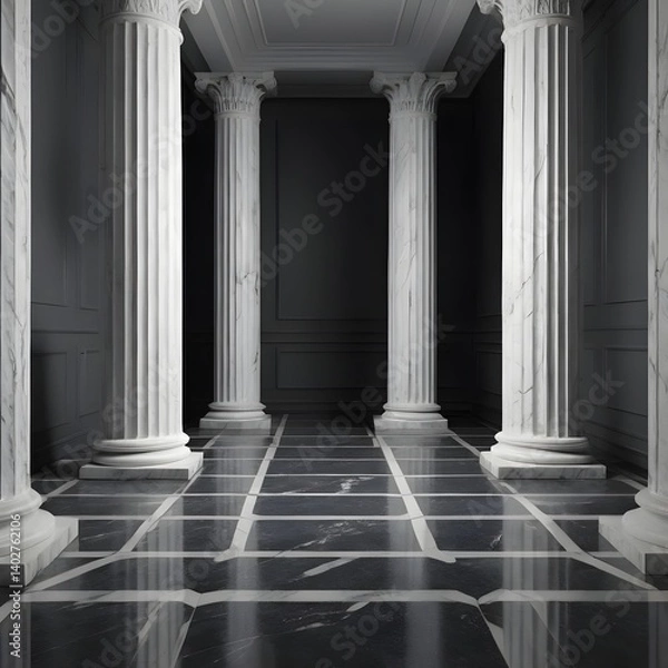 Obraz Elegant Marble Columns and Dark Floor in Classic Interior