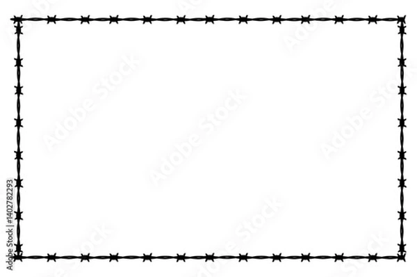 Obraz Black and white silhouette. The background is made of barbed wire. Vector illustration 
