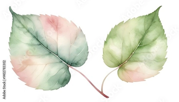 Obraz Watercolor Green and Pink Leaves