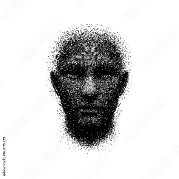 Fototapeta Abstract representation of a human face using dot patterns, digital art style