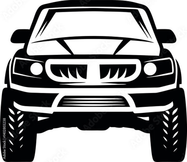 Fototapeta Front View of a Black vector and White Off Road Vehicle Illustration