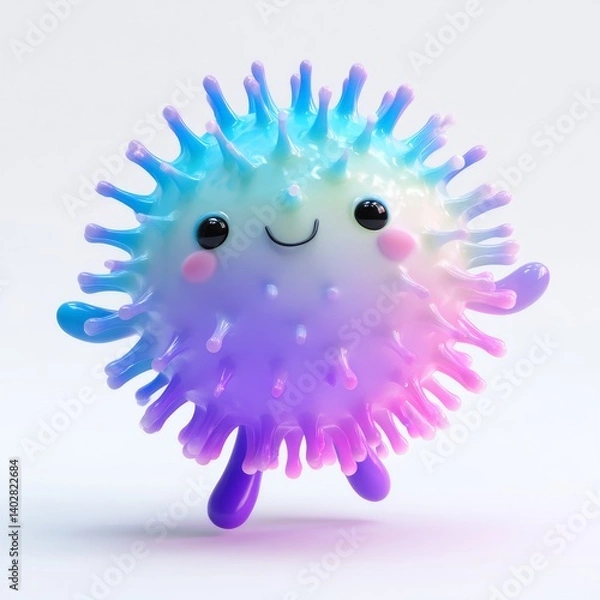 Fototapeta Colorful 3D Character with Round Spiky Body Adorable Design