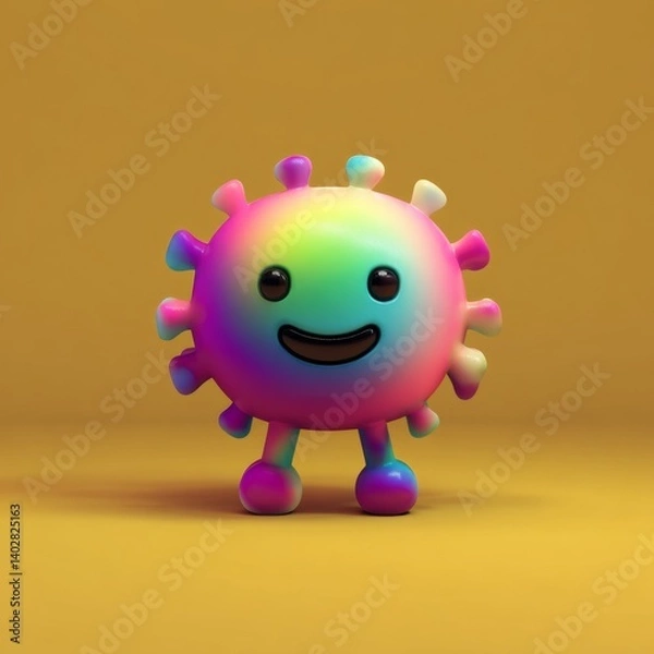 Fototapeta Colorful 3D Cartoonish Pathogen Icon with Rainbow Coloring