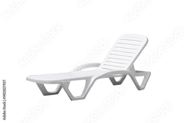 Fototapeta Empty white plastic beach lounger on transparent background