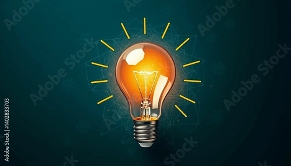 Fototapeta A conceptual image showcasing a light bulb as a metaphor for an innovative breakthrough and smart idea, symbolizing genius marketing strategy planning ... See More
