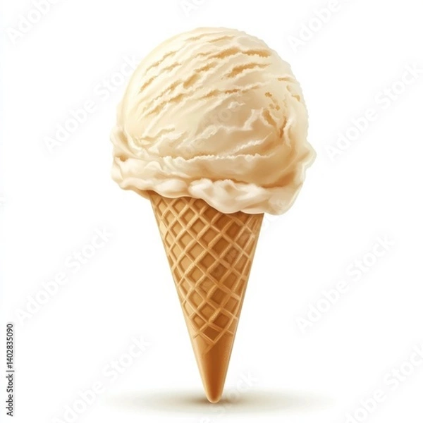 Fototapeta A smooth creamy scoop of vanilla ice cream with a glossy texture and delicate finish, isolated white background, hyperrealism art style