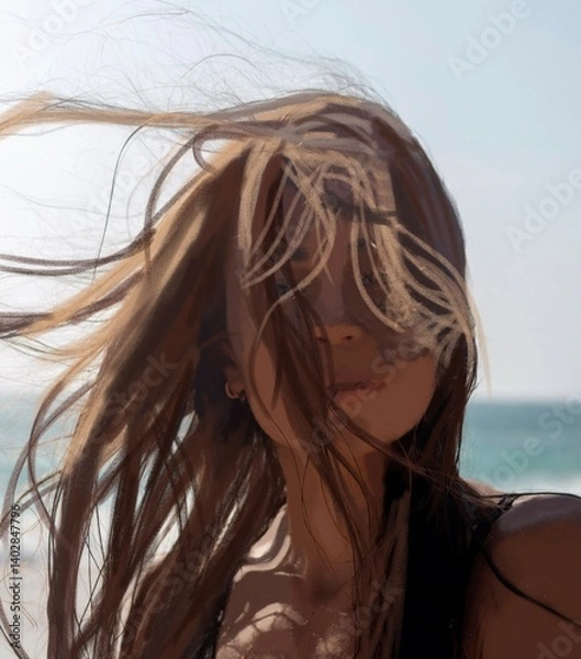 Obraz 夏の人物画、デジタル画、