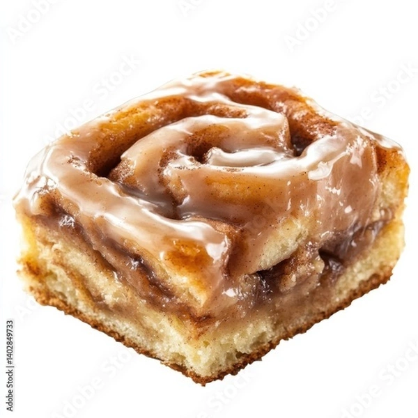 Fototapeta A thick slice of apple cinnamon roll with a soft, spongy dough, filled with cinnamon-sugar