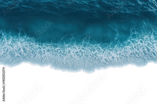 Fototapeta Aerial view of gentle ocean waves with white foam on a transparent background