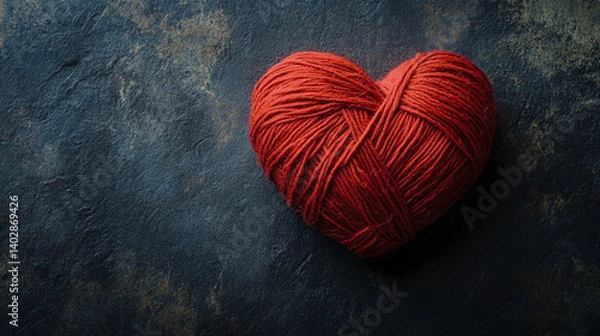 Fototapeta ダークな背景に置かれた赤い糸のハート