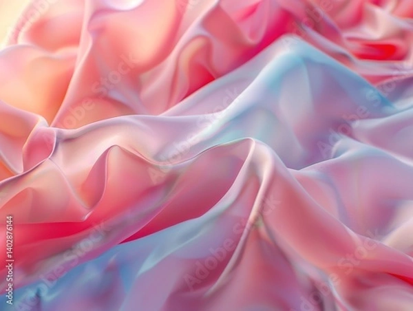 Fototapeta Colorful Iridescent Fabric Background – 3D Satin Cloth in Pink and Blue Hues

