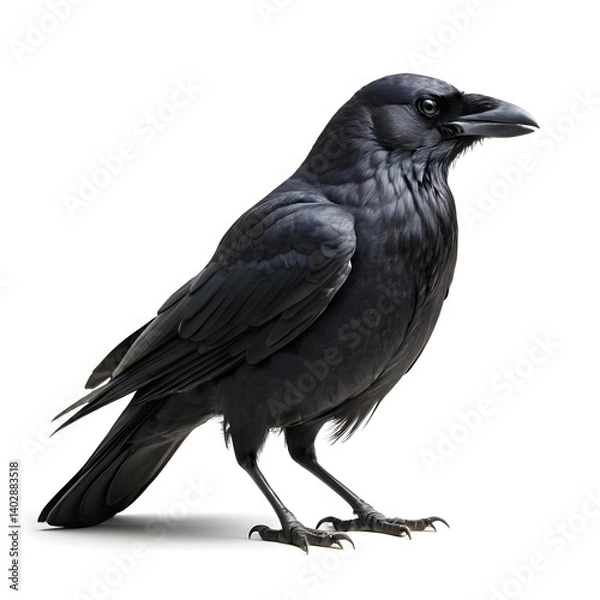 Fototapeta Black Raven Profile on White Background