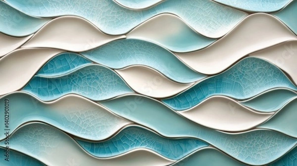 Fototapeta Textured abstract background with flowing waves in shades of blue and cream, creating a serene and calming atmosphere, ideal for design projects and artistic expressions, abstract art concept