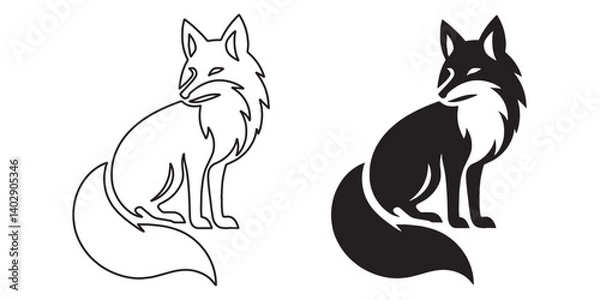 Fototapeta Elegant fox silhouette designed in minimalist outline style – fox vector – fox illustration – fox lineart – fox icon – fox line art

