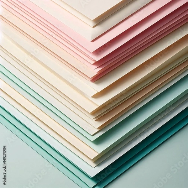 Fototapeta Arrangement of Colorful Pastel Sheets of Paper in a Stack